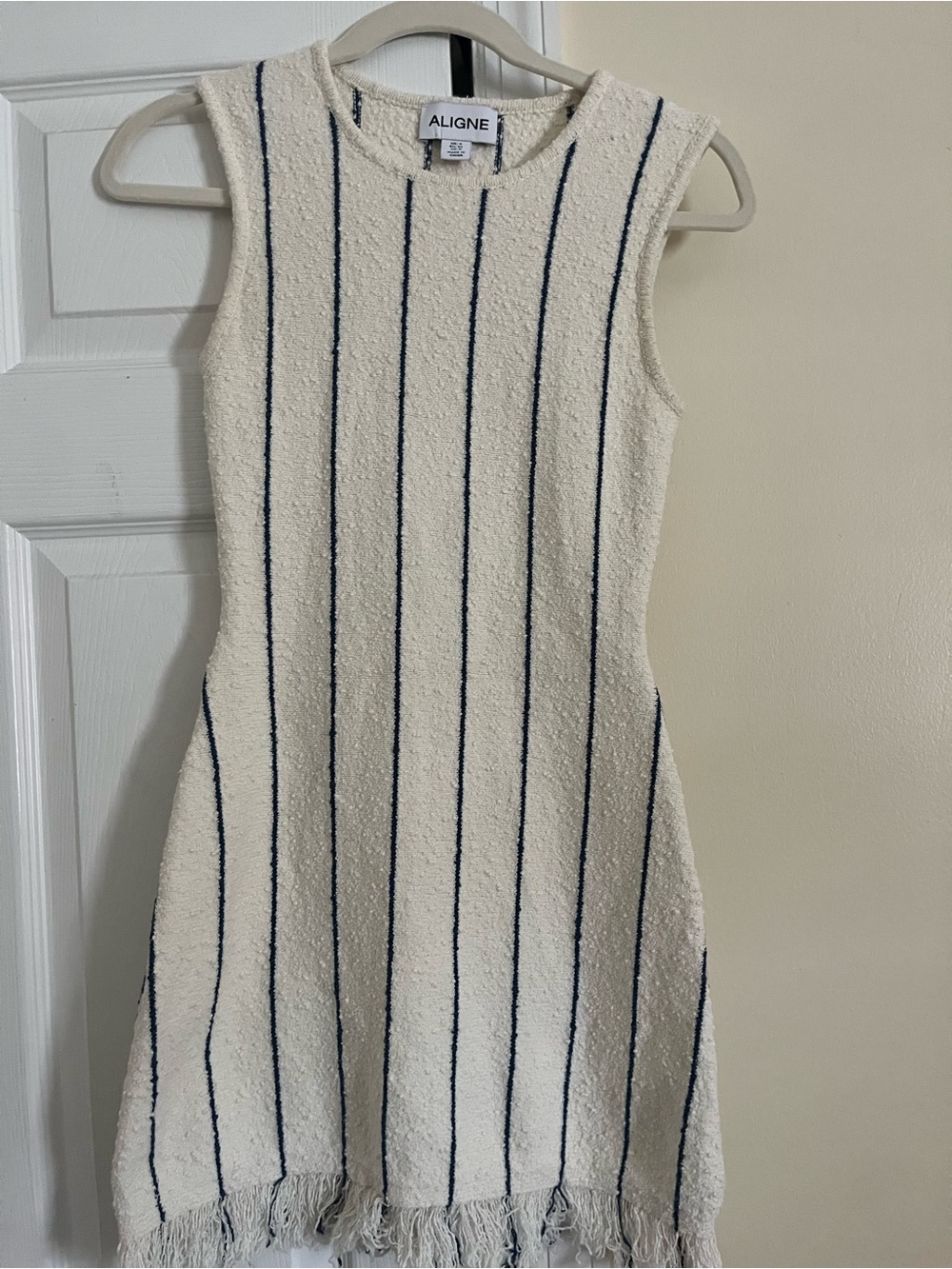 A.Ligne Cream Sleeveless Mini Dress with Navy Pinstripes